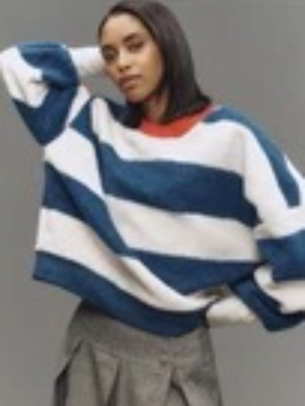 Anthropologie Maeve Cotton Sherpa Fleece Stripe Sweater Blue White M